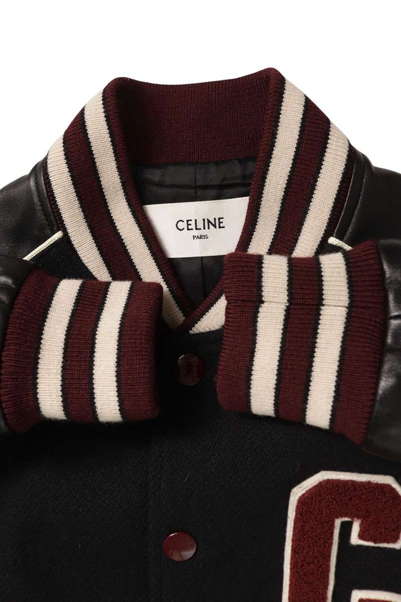 CELINE C Logo Patch Wool Blend Teddy Blouson Multi Size XS