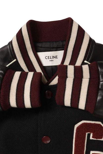 CELINE C Logo Patch Wool Blend Teddy Blouson Multi Size XS
