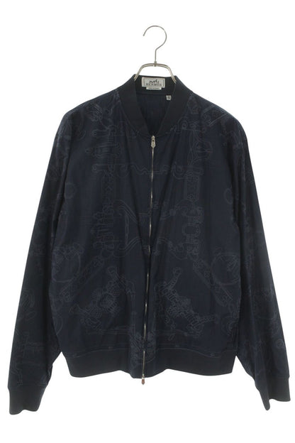 HERMES All-Over Print Cotton Zip Blouson Navy Size XS