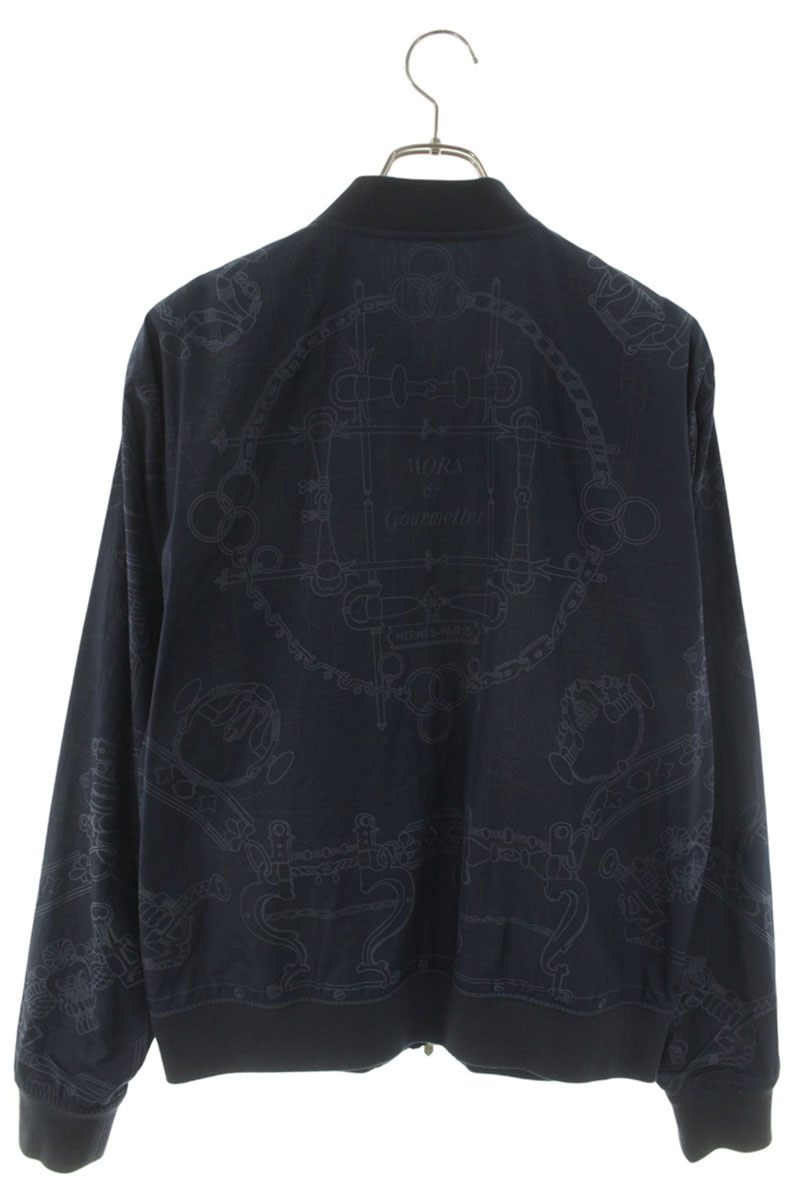 HERMES All-Over Print Cotton Zip Blouson Navy Size XS