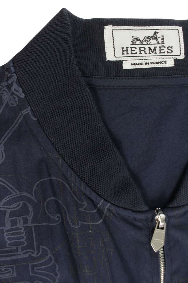 HERMES All-Over Print Cotton Zip Blouson Navy Size XS