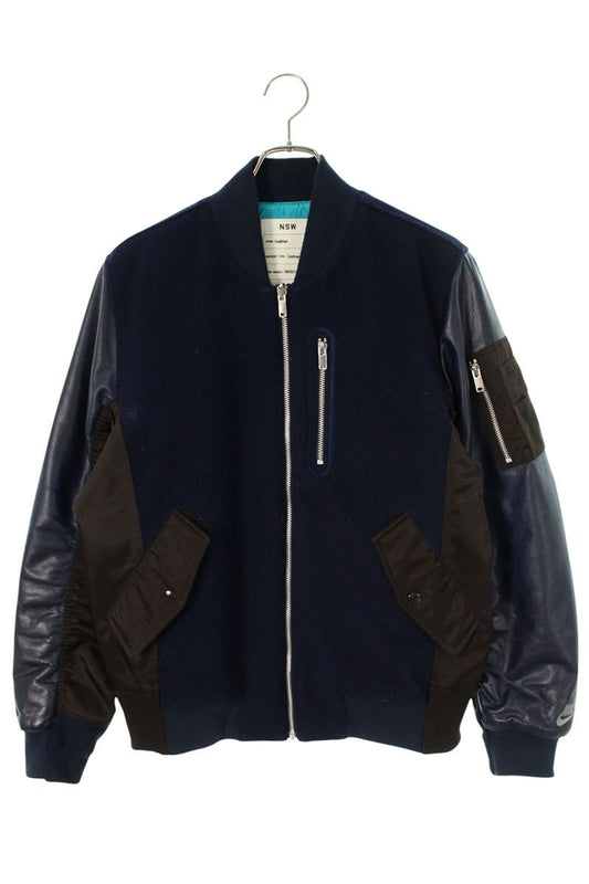 NIKE WHITE SPACE Destroyer Jacket Leather Sleeve Navy Size M