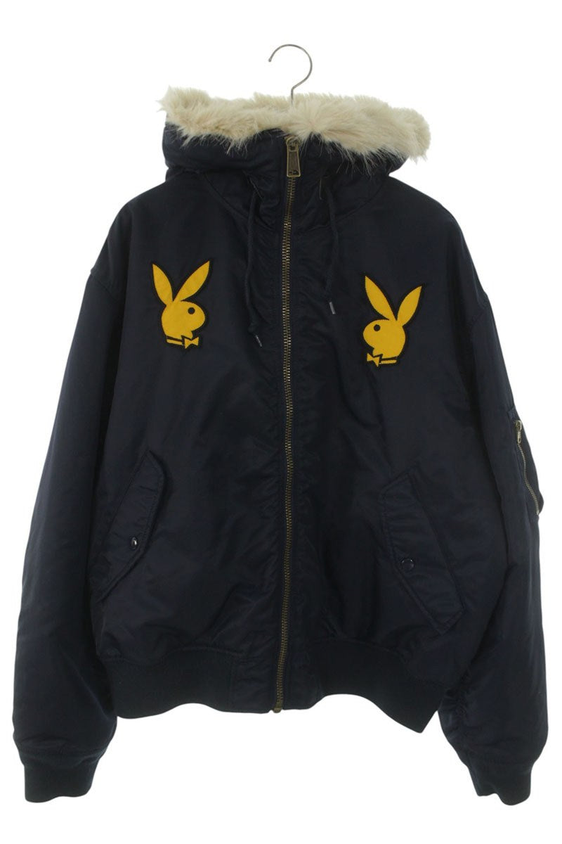 SUPREME 26SS Playboy Hooded MA-1 Bomber Jacket Navy Size L