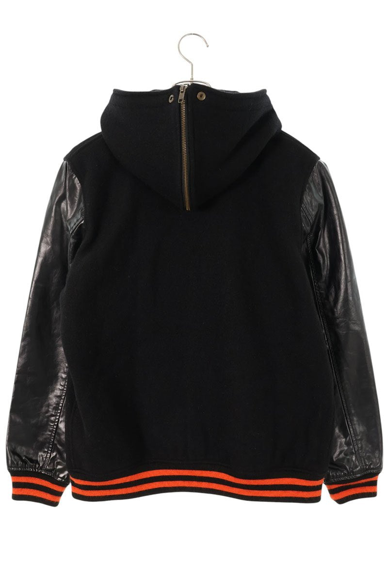 SUPREME 12AW Wool Leather Hooded Varsity Jacket Black Size M