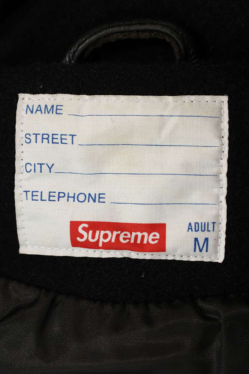 SUPREME 12AW Wool Leather Hooded Varsity Jacket Black Size M
