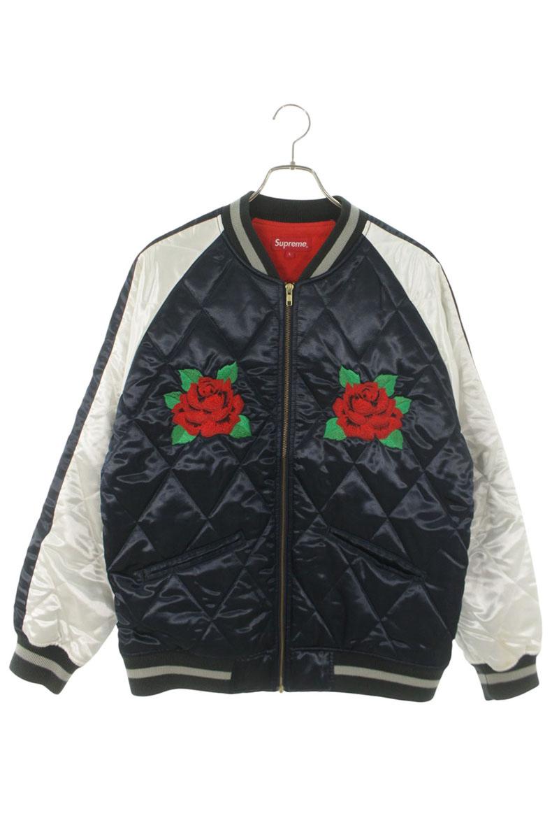 SUPREME 13AW Rose Quilted Bomber Jacket Navy Size L