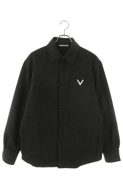 VALENTINO Metallic V Detail Wool Blouson Gray Size S