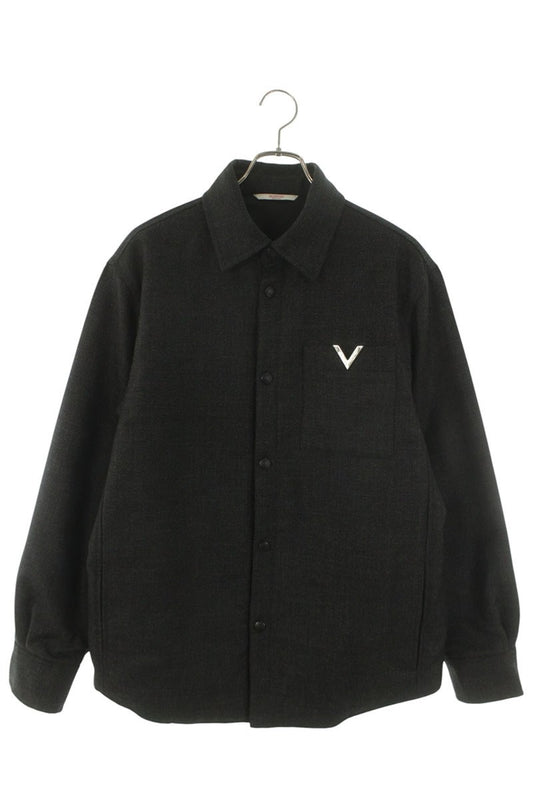 VALENTINO Metallic V Detail Wool Blouson Gray Size S
