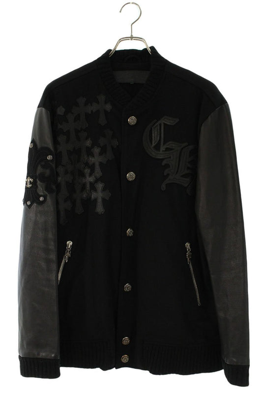 Chrome Hearts LETTERMAN Leather Sleeve Jacket Black Size L