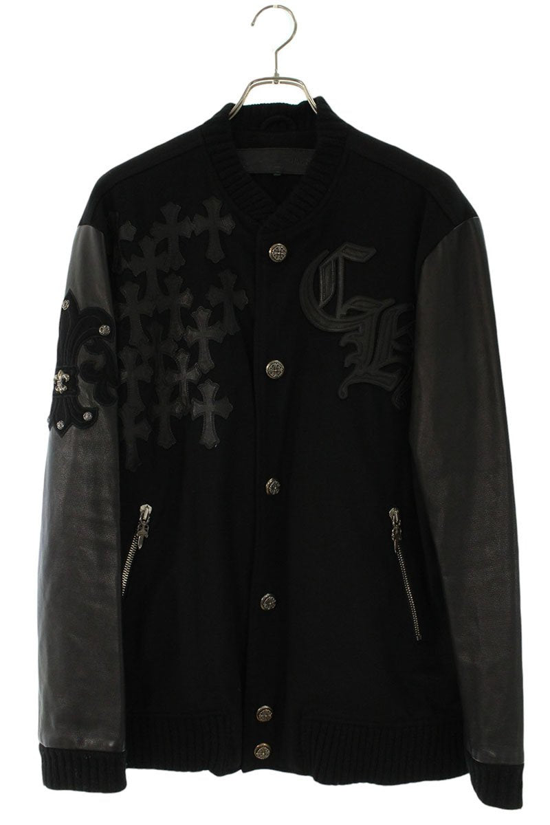 Chrome Hearts LETTERMAN Leather Sleeve Jacket Black Size L