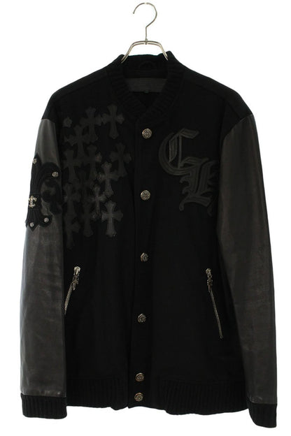 Chrome Hearts LETTERMAN Leather Sleeve Jacket Black Size L