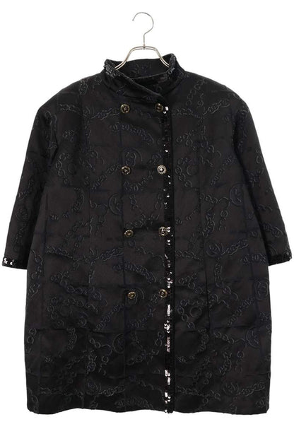 CHANEL Coco Mark Button Silk Blouson Black Size 38