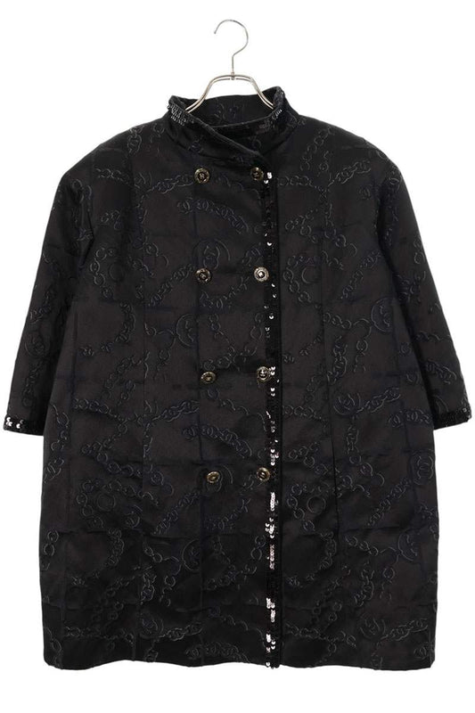 CHANEL Coco Mark Button Silk Blouson Black Size 38