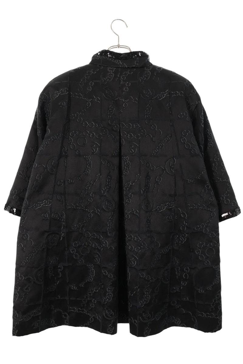 CHANEL Coco Mark Button Silk Blouson Black Size 38
