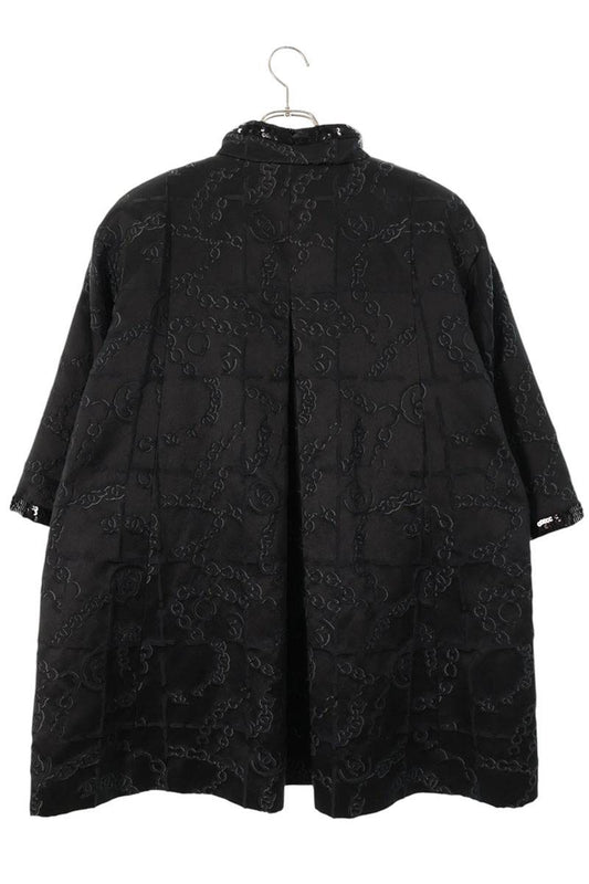 CHANEL Coco Mark Button Silk Blouson Black Size 38
