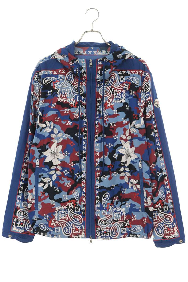 MONCLER HOTAY All-Over Print Hooded Blouson Blue/Red Size L