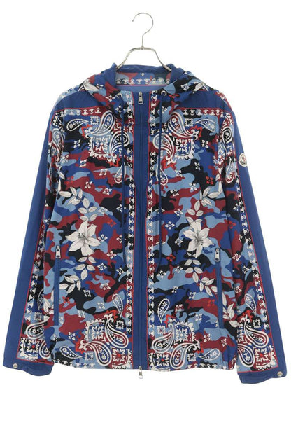 MONCLER HOTAY All-Over Print Hooded Blouson Blue/Red Size L