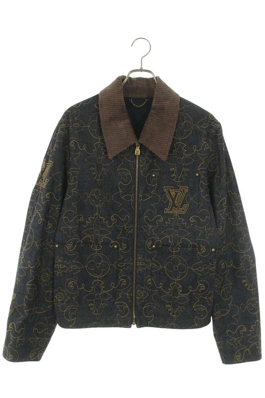 LOUISVUITTON Embroidered Logo Denim Jacket Indigo Size 46