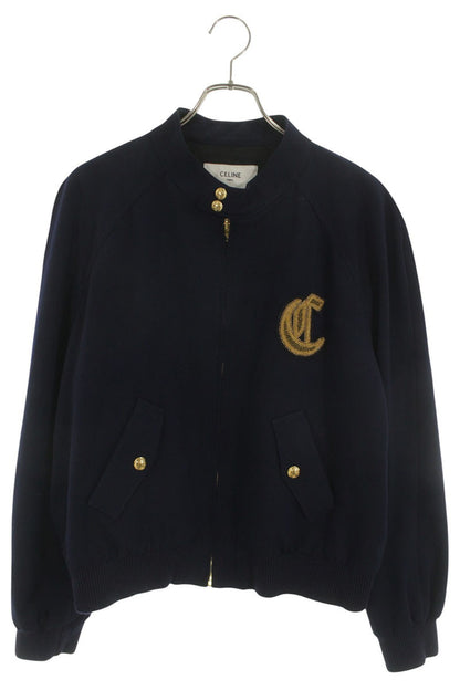 CELINE C Logo Diagonal Wool Jacket Navy Size XXL