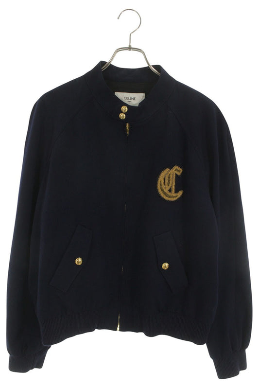 CELINE C Logo Diagonal Wool Jacket Navy Size XXL