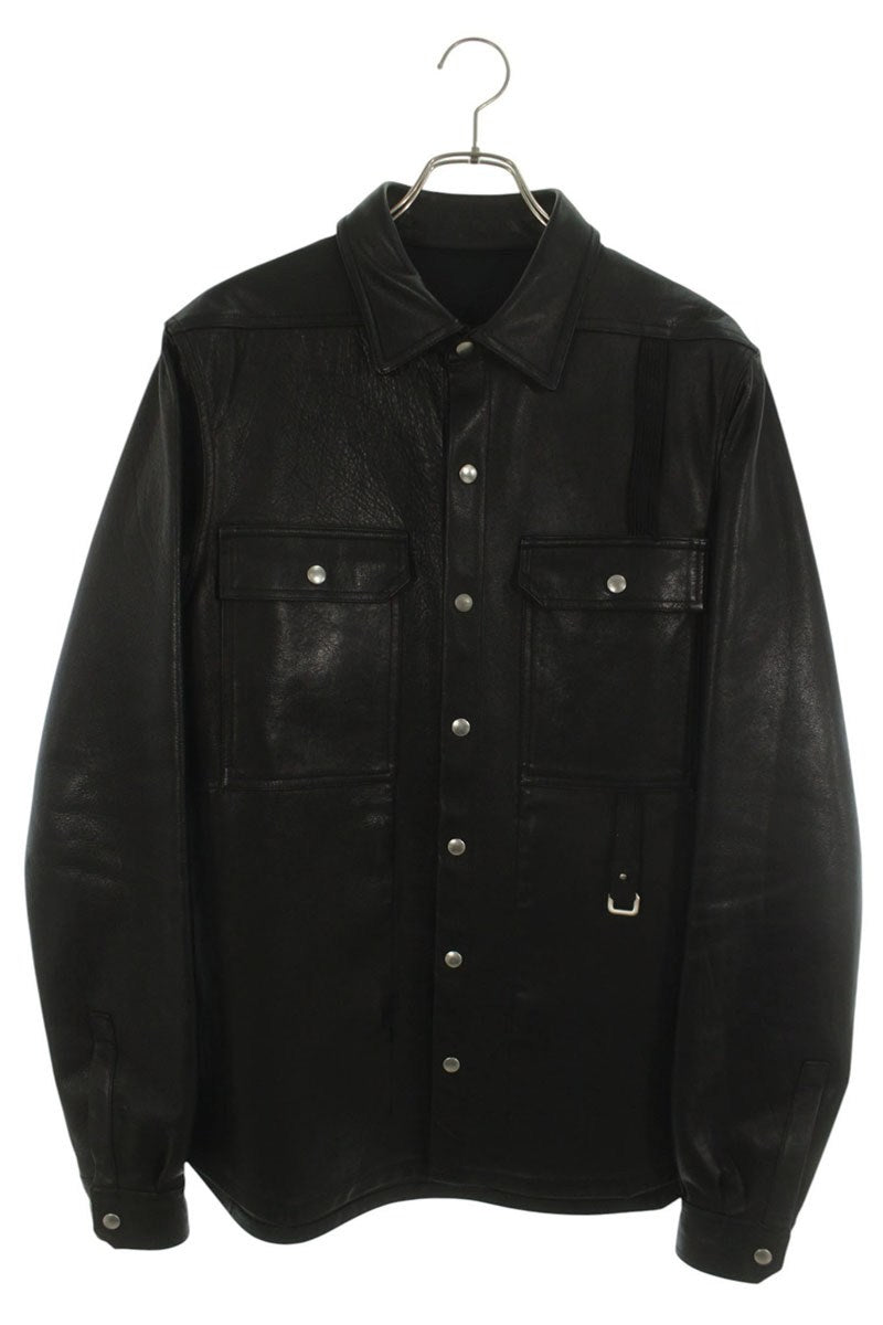 Rick Owens -LCWEW3 Black Calfskin Leather Overshirt Size 48