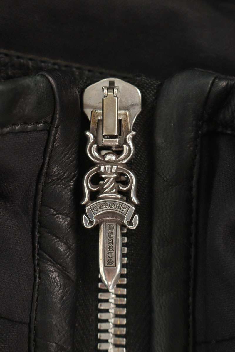 Chrome Hearts Dagger Zip Leather Cotton Jacket Black Size L