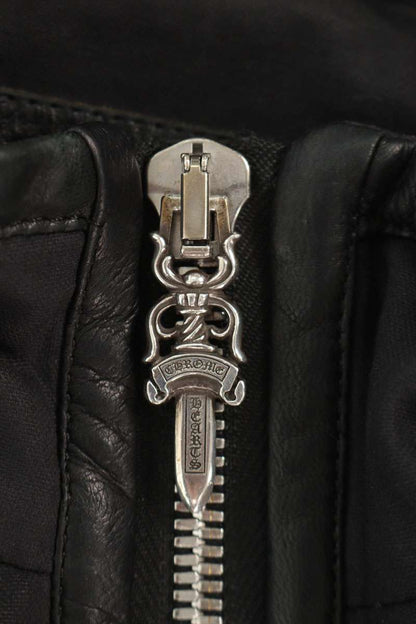 Chrome Hearts Dagger Zip Leather Cotton Jacket Black Size L