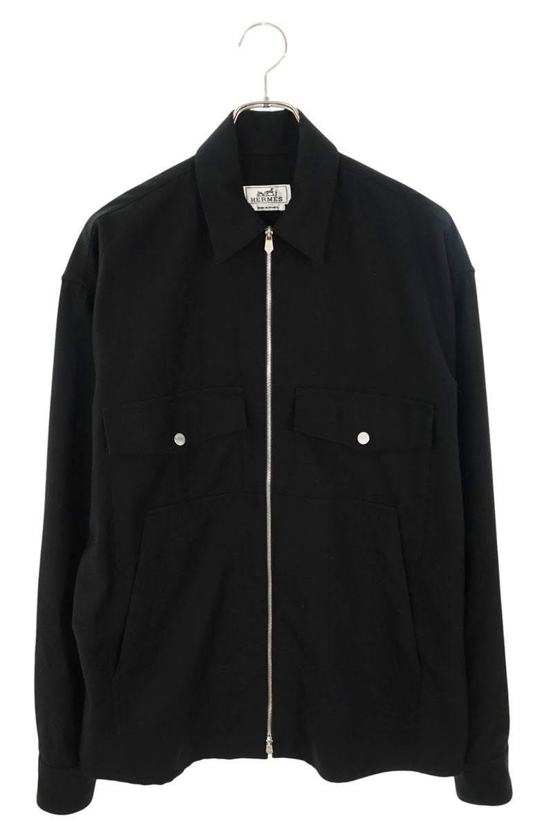 HERMES Flap Pocket Double Zip Wool Blouson Black Size XXL