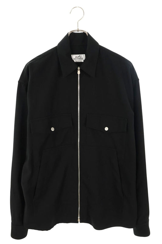 HERMES Flap Pocket Double Zip Wool Blouson Black Size XXL