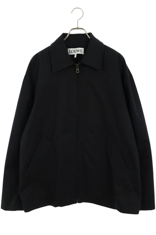 LOEWE Drape Logo Leather Patch Jacket Black Size 50