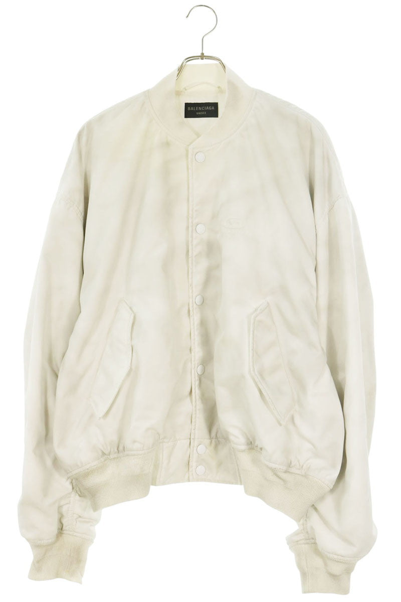 BALENCIAGA Logo Embroidered Varsity Jacket White Size XXS