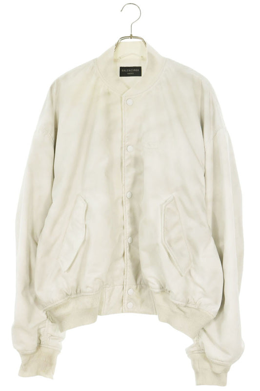 BALENCIAGA Logo Embroidered Varsity Jacket White Size XXS