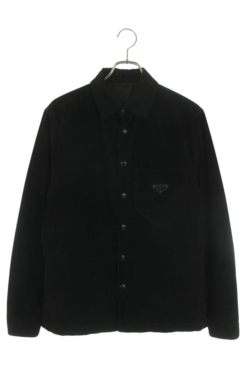 PRADA Triangle Logo Corduroy Jacket Black Size XS