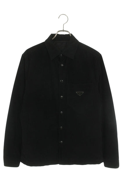 PRADA Triangle Logo Corduroy Jacket Black Size XS