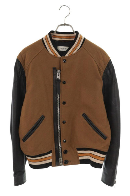 COACH Leather Sleeve Varsity Jacket Brown Size M