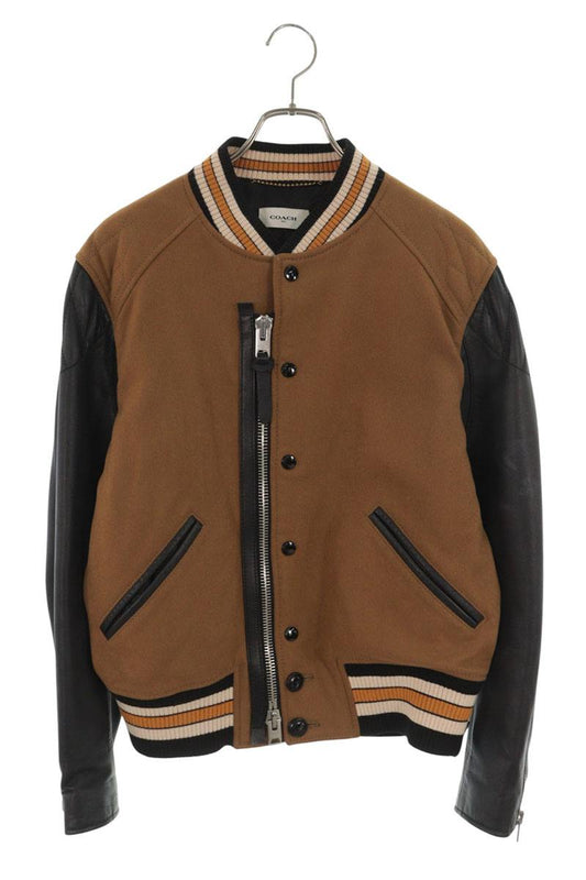 COACH Leather Sleeve Varsity Jacket Brown Size M