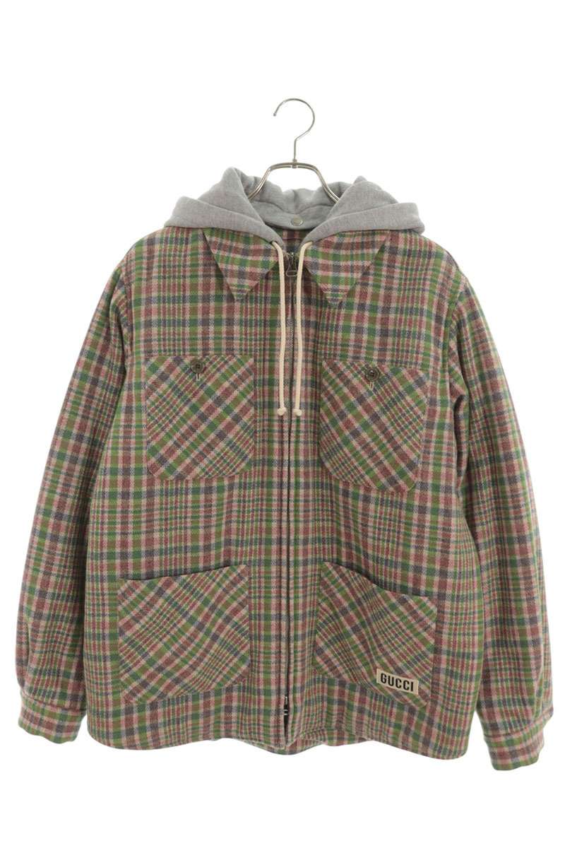 GUCCI Removable Hood Flannel Check Jacket Multi Size S