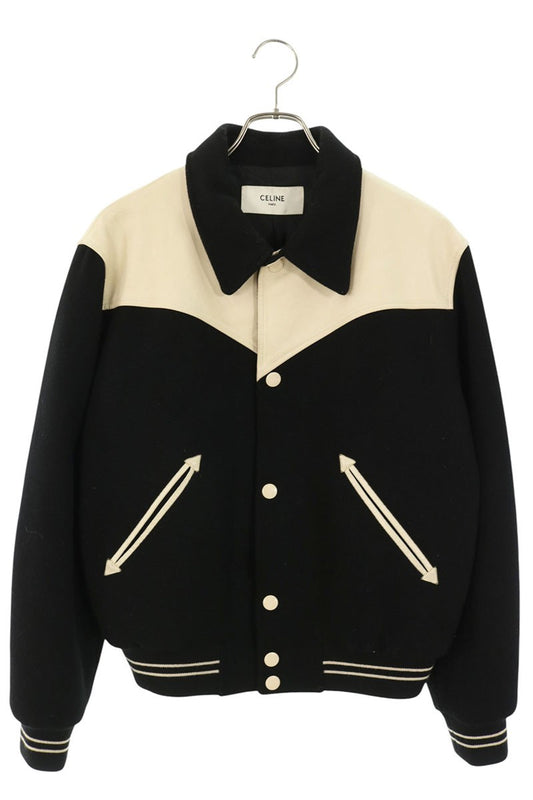 CELINE Wool Leather Cowboy Yoke Varsity Jacket Size L