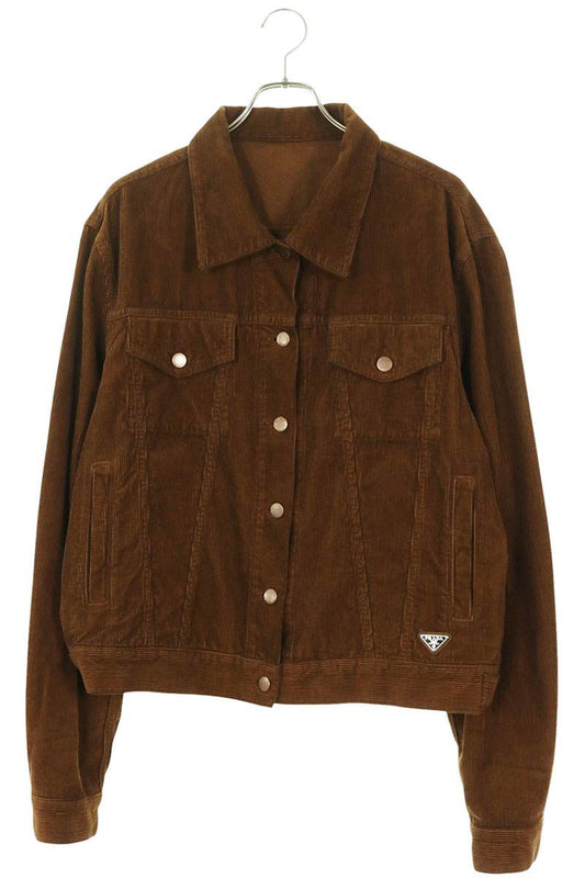 PRADA Corduroy Triangle Logo Plate Jacket Brown Size L