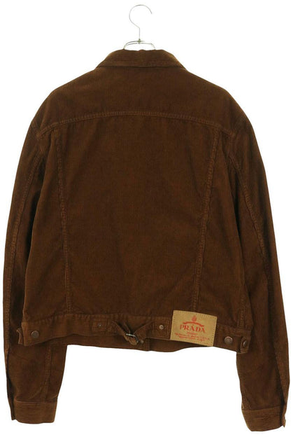 PRADA Corduroy Triangle Logo Plate Jacket Brown Size L