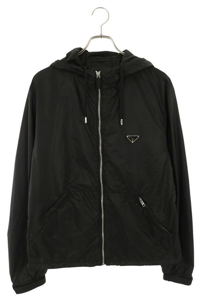 PRADA RE-NYLON Triangle Logo Hooded Jacket Black Size 48