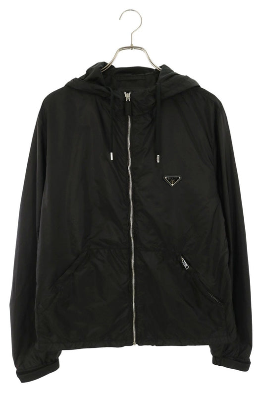 PRADA RE-NYLON Triangle Logo Hooded Jacket Black Size 48