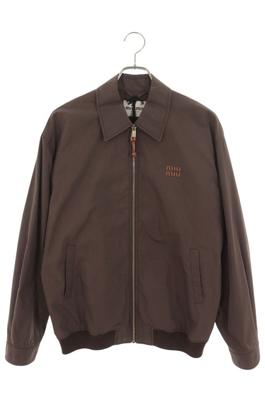 miumiu Logo Patch Leather Cuff Panama Blouson Brown Size 40