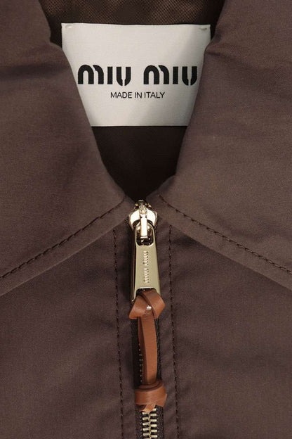 miumiu Logo Patch Leather Cuff Panama Blouson Brown Size 40
