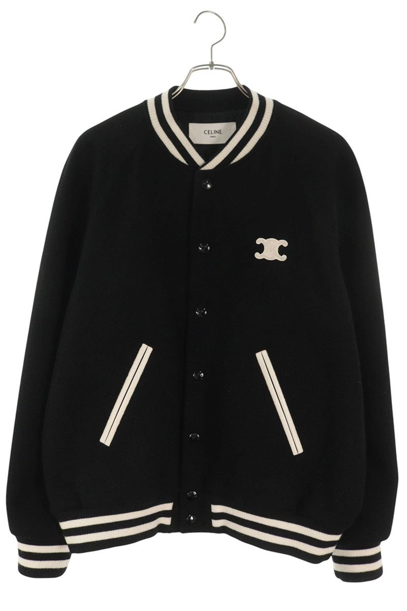 CELINE 25AW Triomphe Teddy Varsity Black White Jacket Size 50
