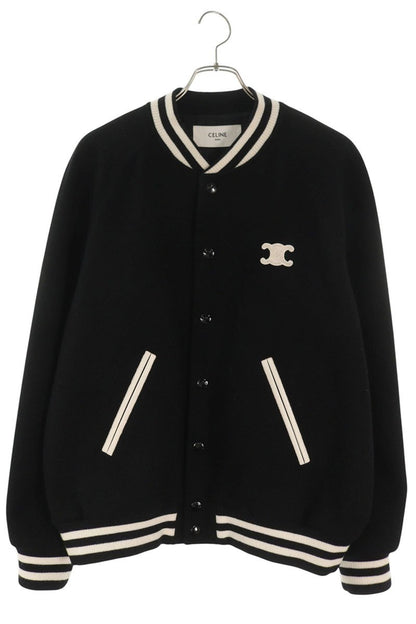 CELINE 25AW Triomphe Teddy Varsity Black White Jacket Size 50