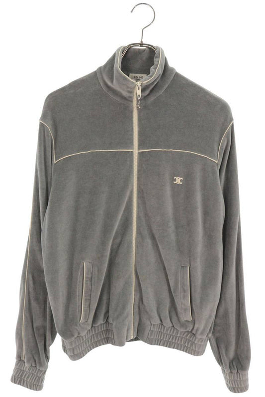 CELINE Triomphe Velvet Track Jacket Gray Size XS