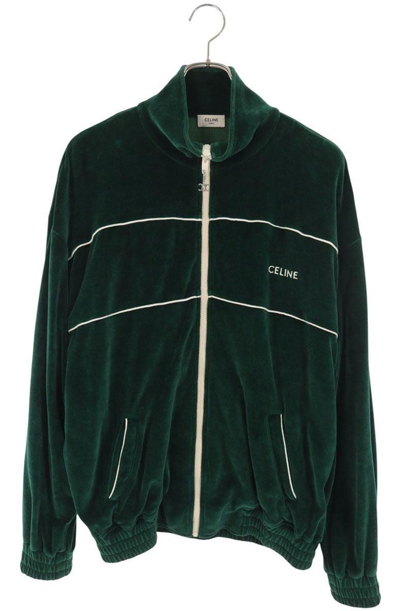 CELINE Logo Embroidered Velvet Track Jacket Green Size S