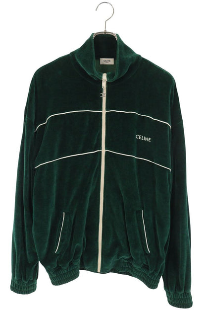 CELINE Logo Embroidered Velvet Track Jacket Green Size S