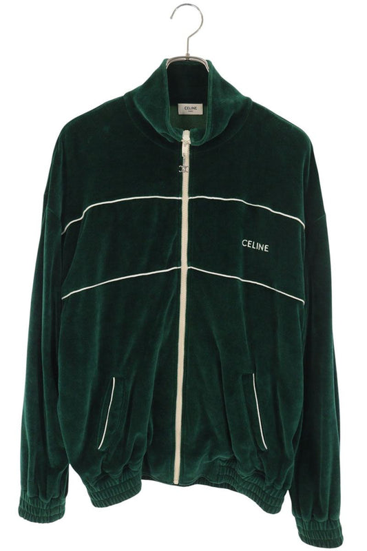 CELINE Logo Embroidered Velvet Track Jacket Green Size S